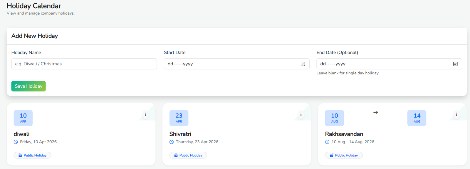 Holiday Dashboard